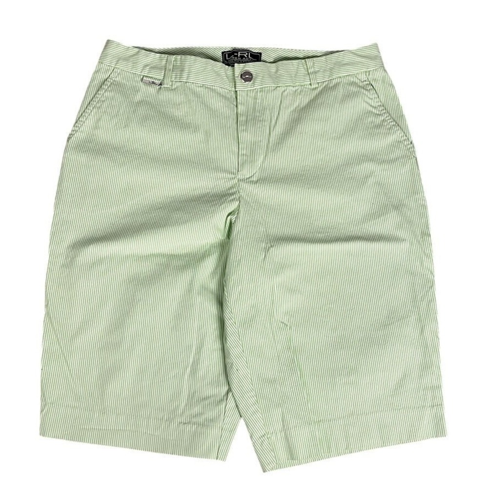 Ralph Lauren LRL Active Shorts Womens 10 Chino Green Striped Cotton Outdoor